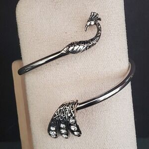 Arm Candy Peacock Bangle Wrap‎ Bracelet Silver Tone with Crystal Accents NIB